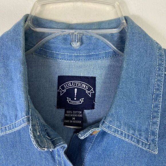 Vintage Solutions Chambray Denim Fall Halloween Scarecrow Pumpkin Button Up Sz M - Picture 7 of 8